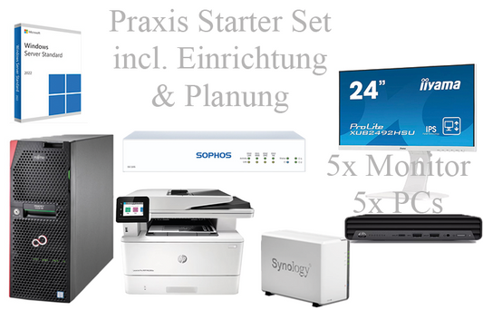 Praxis IT-Komplett Paket  5 Arbeitsplätze + Server + Lizenzen + Firewall + NAS + Drucker + Kompletter Konfiguration + Support